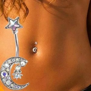 Navel Belly Button Rings Bar Crystal Star &  Moon
